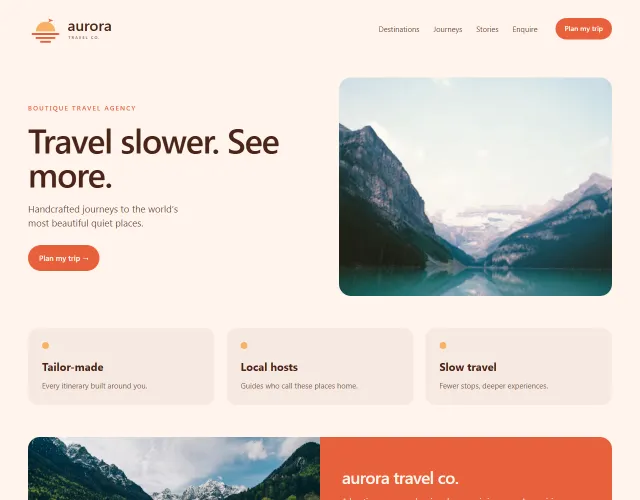 aurora travel co. website concept