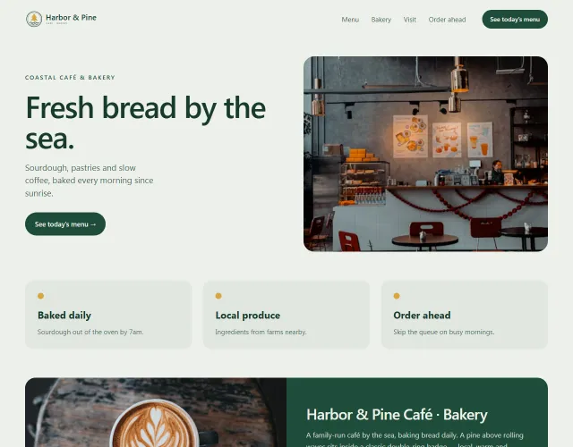 Harbor & Pine Café · Bakery website concept